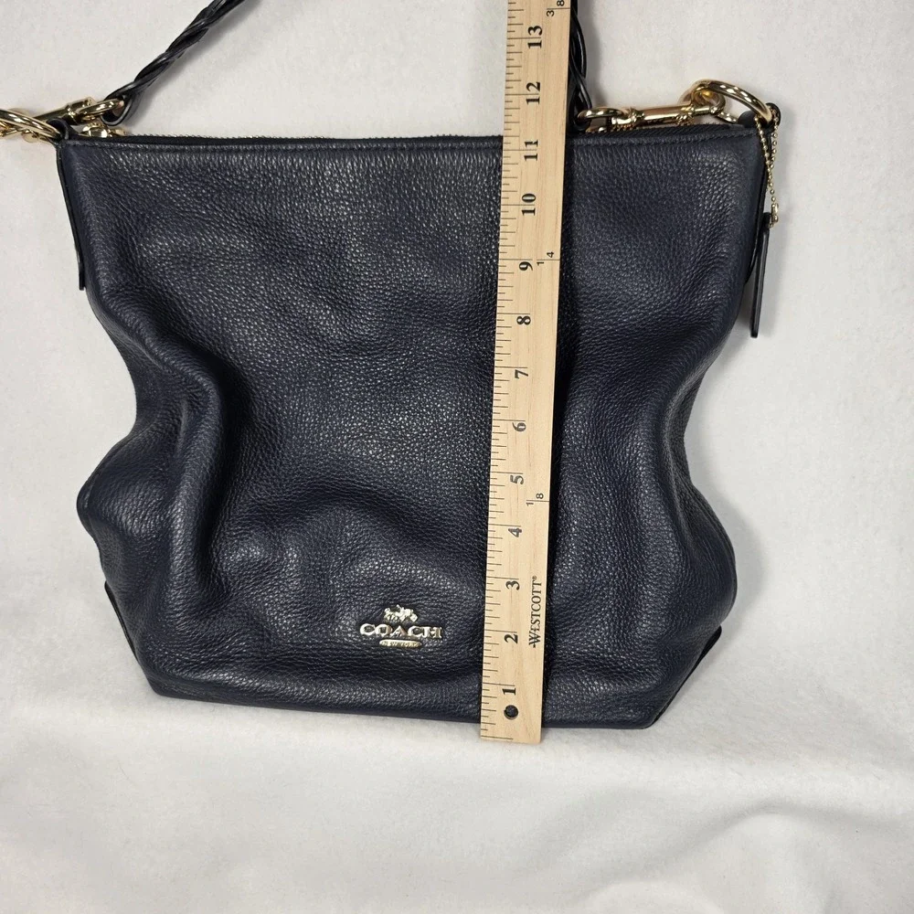 COACH ABBY Navy Blue Pebbled Leather Hobo Shoulder Duffle Bag Purse Tote F31507